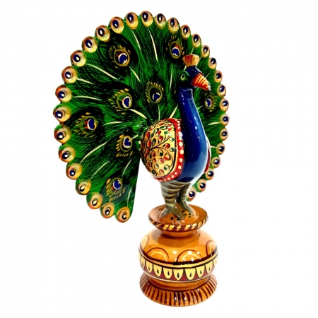 Wooden Painted Dancing Style Peacock -20cm Height