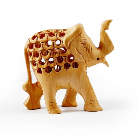 Wooden Jali Pattern Elephant Statue 