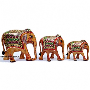Souvenir Wooden Painted Elephant set of 3 pc