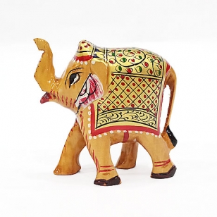 Wooden Painted Trunk up Elephant 2.5 inch (Pack of 2pc)