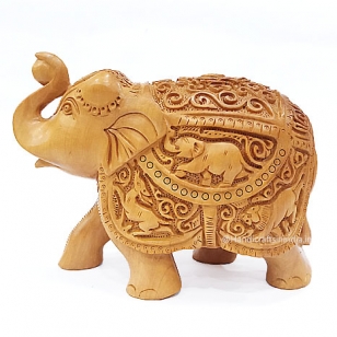 Wooden Carved Salute Elephant
