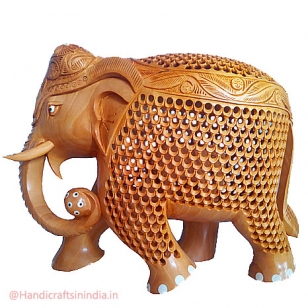 Wooden Jali Design Elephant 8 inch