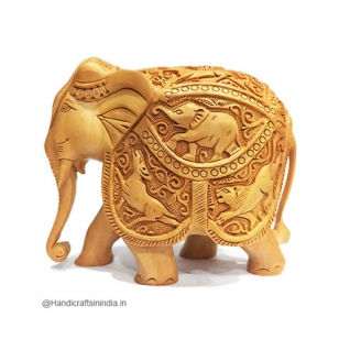 Wooden Shikar Carved Elephant Statue 10cm