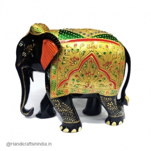 Wooden Painted Elephant (Black) - 13cm Height