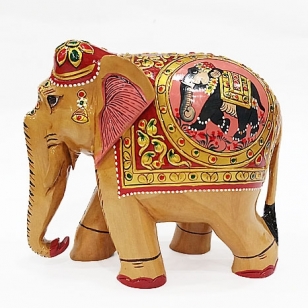 Wooden Figure Painted Elephant 13cm
