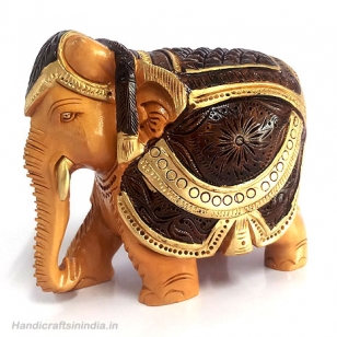 Wooden Brown & Gold Painted Elephant