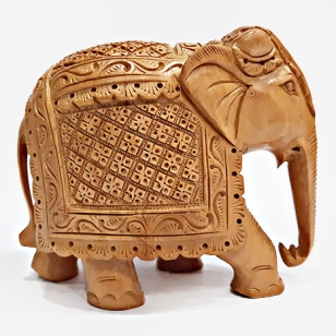 Wooden Floral Carved Elephant (10cm Height)