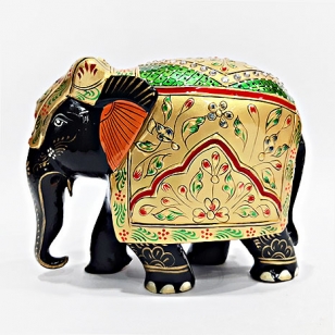 Wooden Painted Elephant (Black) - 10cm Height