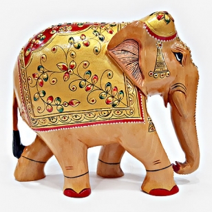Wooden Embossed Painted Elephant - 13cm Height