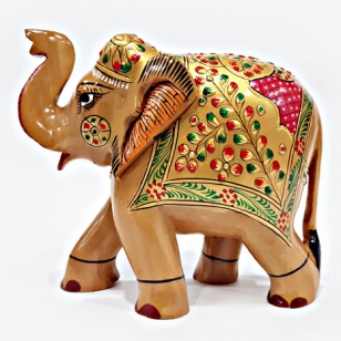 Wooden Painted Elephant - 15cm Height 