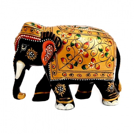 Wooden Embossed Painted Elephant (Black) - 8cm Height