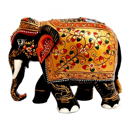 Wooden Embossed Painted Elephant (Black) - 10cm Height