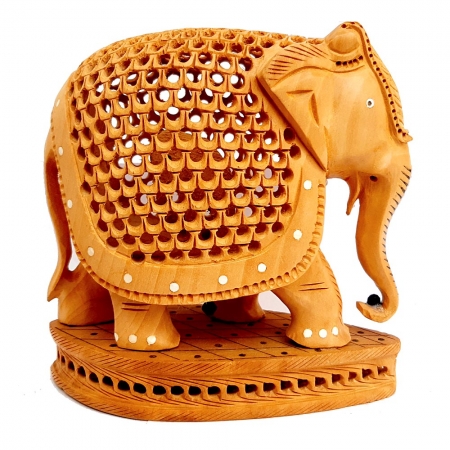 Wooden Undercut Inlaid Elephant – 15cm Height