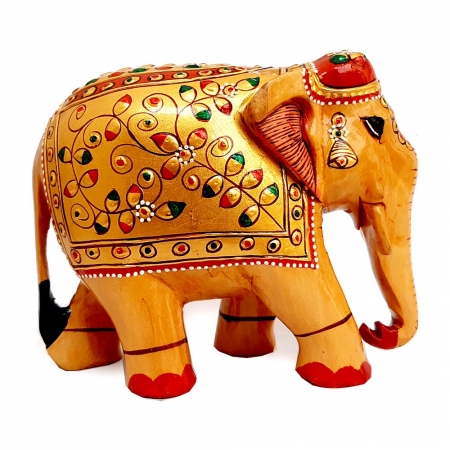 Wooden Embossed Painted Elephant - 10cm Height