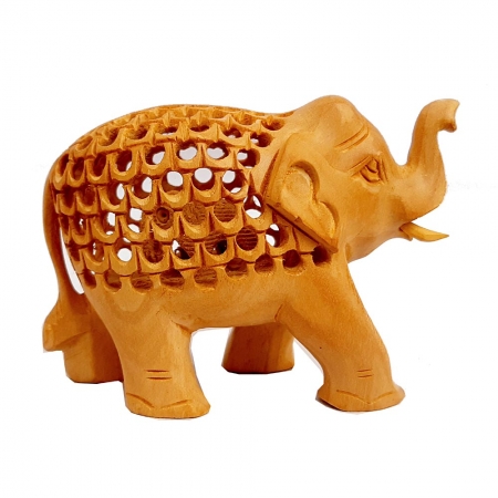 Wooden Jali Trunk up Elephant 8cm