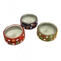 Aluminium Lac Votive Holder with Candle  - Pack of 3pc