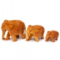 Wood Carving Elephant Set of 3pc in Velvet Box Packing 