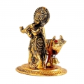 Metal Krishna with Cow (Golden)