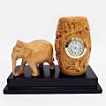 Wooden Pen Holder with Clock & Elephant Idol