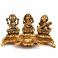 Metal Lakshmi Ganesh & Saraswati Idol Golden