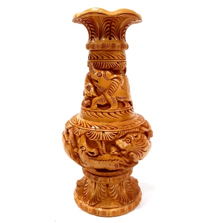 Wooden Carved Pot - 20cm Height