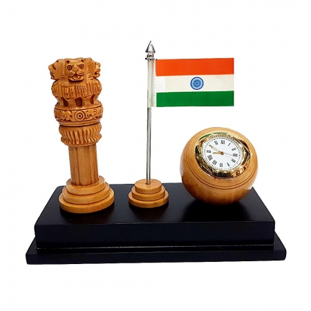 Wooden Ashoka pillar, Clock & Flag