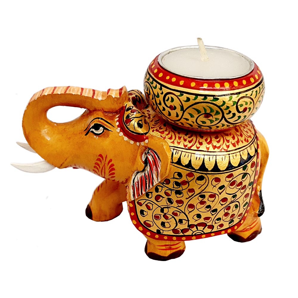 Wooden Elephant Painted - Candle Holder (Product Code 3036) at Rs 423.00