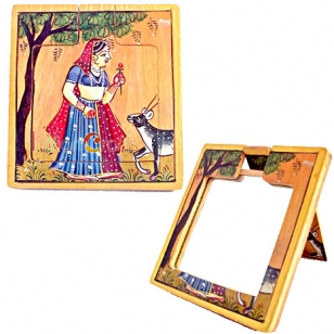 Wooden Miniature Painting Pocket Mirror
