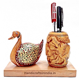 Wooden Pen holder & Duck painted 