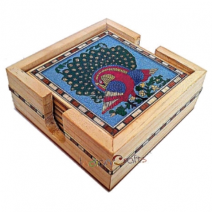Wooden tea coaster in gemstone painting 