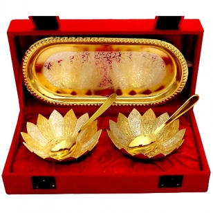 Gold & Silver plated Floral Bowl set with Tray