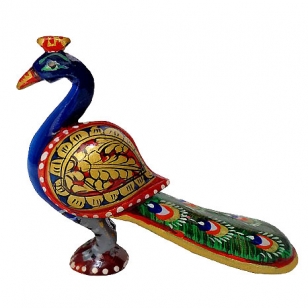 Wooden painted peacock 3 inch
