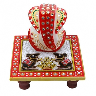 Marble chowki ganesh with red color