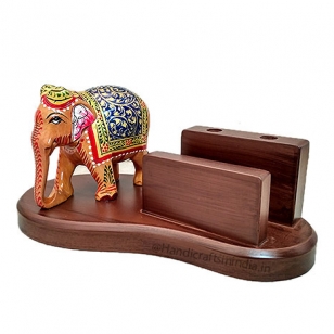 Wooden Mobile & Pen Holder with Painted Elephant