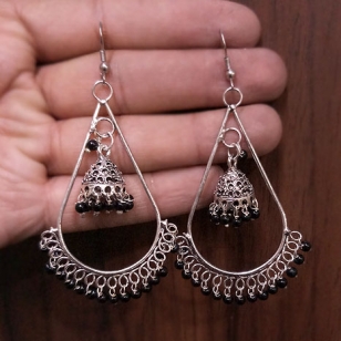 Jhumki Earrings with Black Beads 