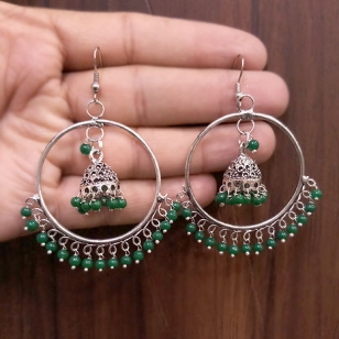 Stylish Jhumka with green Stones