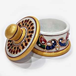 Marble Peacock Painted Box with Lid