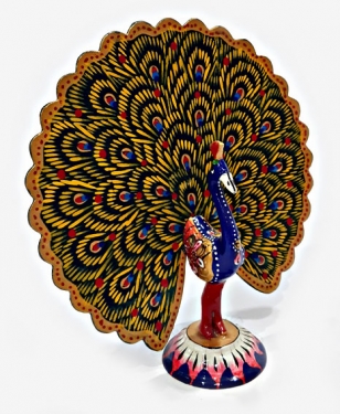 Metal Enamel Painted Dancing Peacock 6 inch
