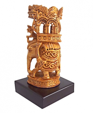 Wooden Floral Carved Ambabari Statue on Base 