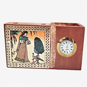 Gemstone Painting Pen Holder with Clock