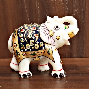 Marble Embossed Painted Elephant Statue
