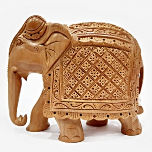 Wooden Carved Trunk down Elephant - 13cm Height