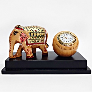 Wooden Clock with Elephant Statue 