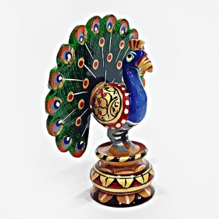 Wooden Painted Dancing Peacock Small