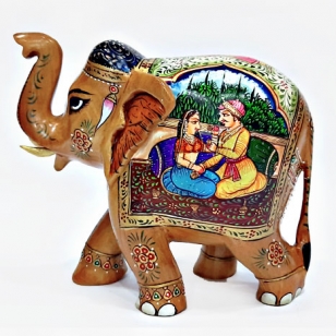 Wooden Mughal Painted Elephant Statue