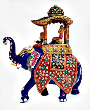 Royal Meenakari Metal Ambabari Elephant 8 inch