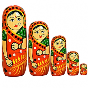 Wooden Painted Doll Set of 5pc 