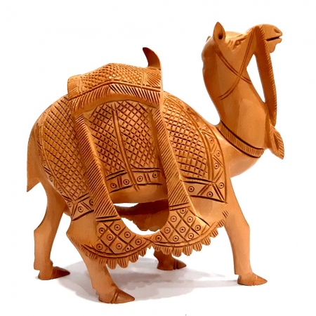 Wooden Kathidar Carved Camel - 15cm Height