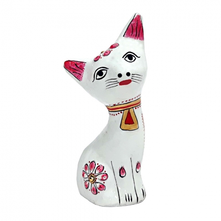 Metal Painted Cat Statue (White)
