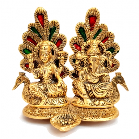 Peacock Design Diya with Lakshmi Ganesh 